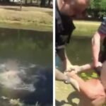 Suspect jumps in river to avoid being arrested by police officer on borrowed bike
